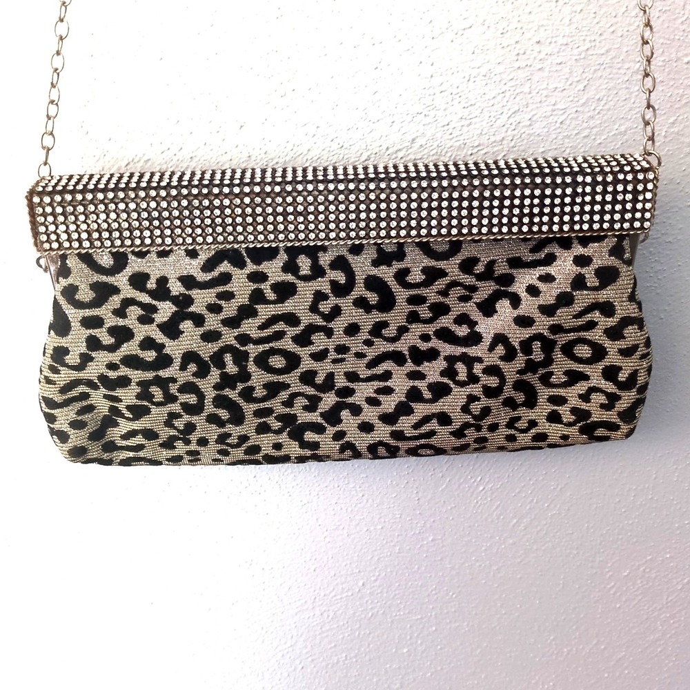 Nina‎ Clutch Womens Multi Leopard Print S Removable Crossbody Chain Rhinestones